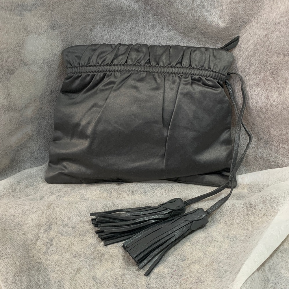 GAP Grey Satin Clutch with  Leather Tassels